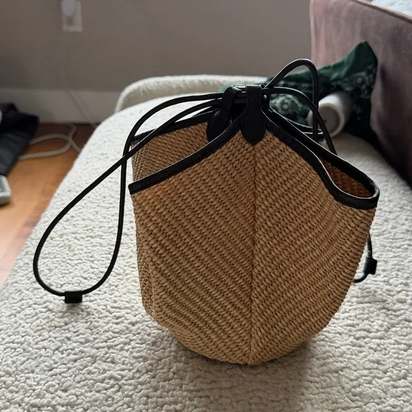 KHAITE Mini Lotus Woven Raffia Leather Top Handle Bag Purse - Picture 3 of 8